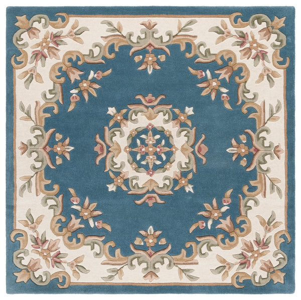 Safavieh Aubusson Hand-tufted Area Rug – Luxurious Ivory & Green Floral Design, Crafted For Timeless Elegance Blue ,Ivory 80% Wool,20% Cotton Aub301m-5