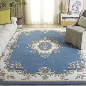 Safavieh Aubusson Hand-tufted Area Rug – Luxurious Ivory & Green Floral Design, Crafted For Timeless Elegance Blue ,Ivory 80% Wool,20% Cotton Aub301m-5