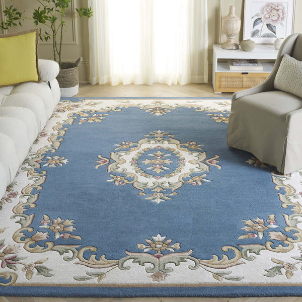 Safavieh Aubusson Hand-tufted Area Rug – Luxurious Ivory & Green Floral Design, Crafted For Timeless Elegance Blue ,Ivory 80% Wool,20% Cotton Aub301m-5