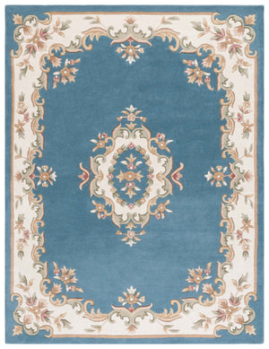 Safavieh Aubusson Hand-tufted Area Rug – Luxurious Ivory & Green Floral Design, Crafted For Timeless Elegance Blue ,Ivory 80% Wool,20% Cotton Aub301m-5