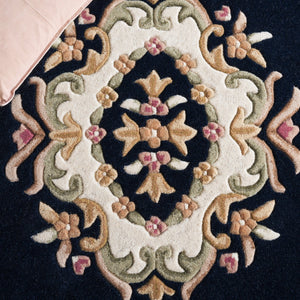 Safavieh Aubusson Hand-tufted Area Rug – Luxurious Ivory & Green Floral Design, Crafted For Timeless Elegance Navy ,Ivory 80% Wool,20% Cotton Aub301n-6r