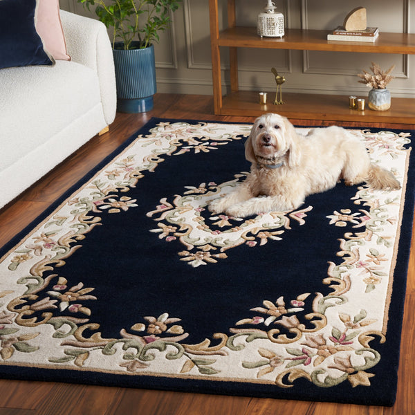 Safavieh Aubusson Hand-tufted Area Rug – Luxurious Ivory & Green Floral Design, Crafted For Timeless Elegance Navy ,Ivory 80% Wool,20% Cotton Aub301n-6r