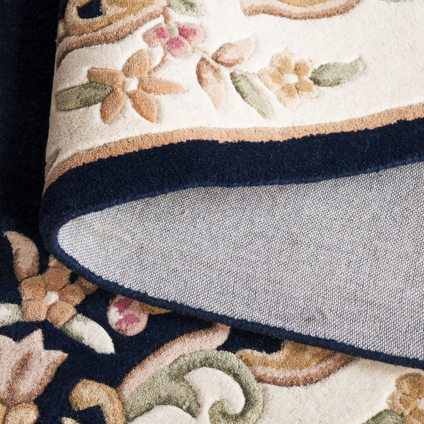 Safavieh Aubusson Hand-tufted Area Rug – Luxurious Ivory & Green Floral Design, Crafted For Timeless Elegance Navy ,Ivory 80% Wool,20% Cotton Aub301n-6r