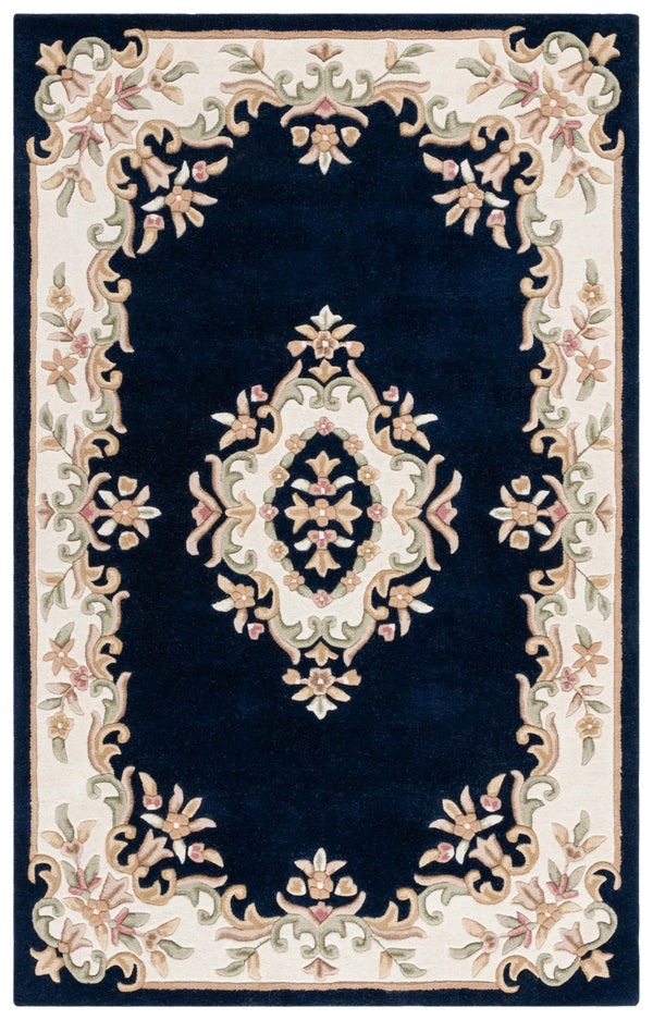 Safavieh Aubusson Hand-tufted Area Rug – Luxurious Ivory & Green Floral Design, Crafted For Timeless Elegance Navy ,Ivory 80% Wool,20% Cotton Aub301n-6r