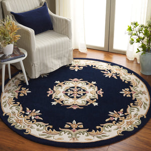 Safavieh Aubusson Hand-tufted Area Rug – Luxurious Ivory & Green Floral Design, Crafted For Timeless Elegance Navy ,Ivory 80% Wool,20% Cotton Aub301n-6r