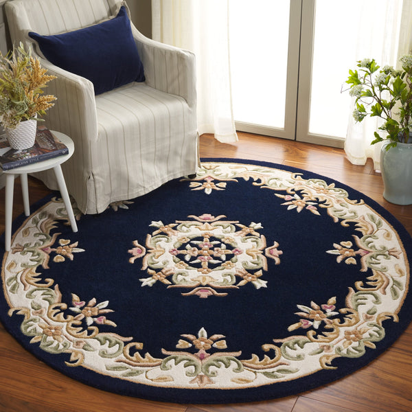 Safavieh Aubusson Hand-tufted Area Rug – Luxurious Ivory & Green Floral Design, Crafted For Timeless Elegance Navy ,Ivory 80% Wool,20% Cotton Aub301n-6r