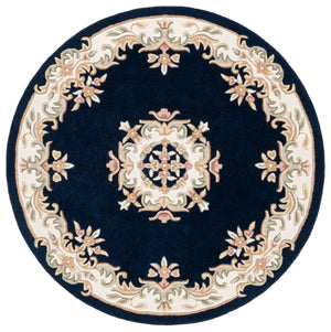 Safavieh Aubusson Hand-tufted Area Rug – Luxurious Ivory & Green Floral Design, Crafted For Timeless Elegance Navy ,Ivory 80% Wool,20% Cotton Aub301n-6r