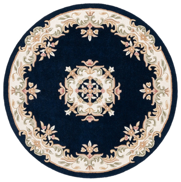 Safavieh Aubusson Hand-tufted Area Rug – Luxurious Ivory & Green Floral Design, Crafted For Timeless Elegance Navy ,Ivory 80% Wool,20% Cotton Aub301n-6r