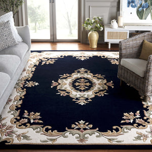 Safavieh Aubusson Hand-tufted Area Rug – Luxurious Ivory & Green Floral Design, Crafted For Timeless Elegance Navy ,Ivory 80% Wool,20% Cotton Aub301n-6r