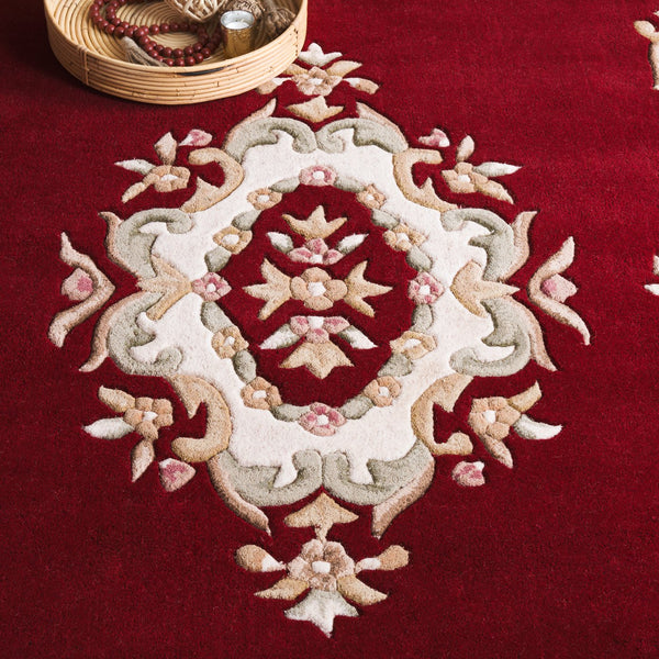 Safavieh Aubusson Hand-tufted Area Rug – Luxurious Ivory & Green Floral Design, Crafted For Timeless Elegance Red ,Ivory 80% Wool,20% Cotton Aub301q-4