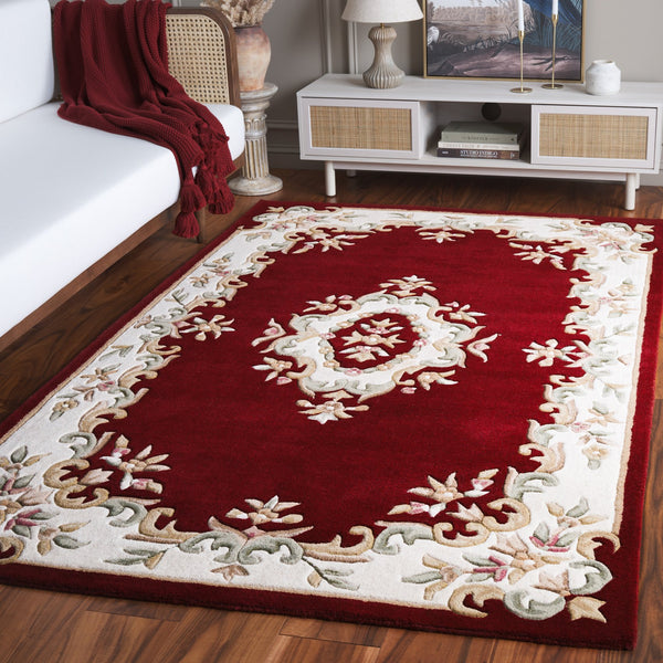 Safavieh Aubusson Hand-tufted Area Rug – Luxurious Ivory & Green Floral Design, Crafted For Timeless Elegance Red ,Ivory 80% Wool,20% Cotton Aub301q-4