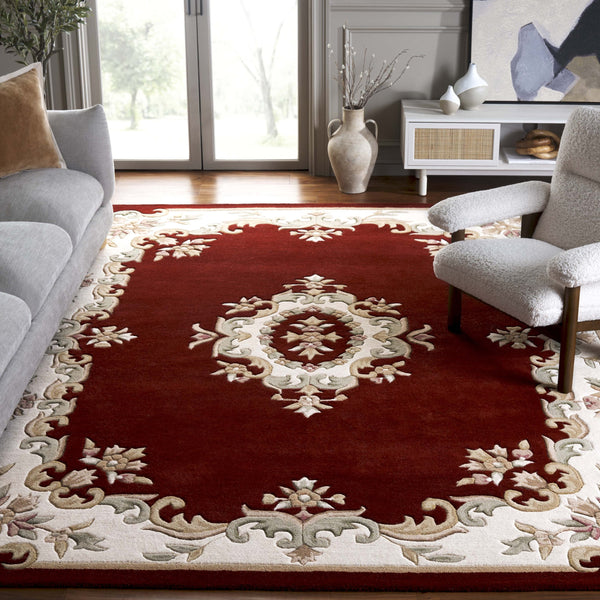 Safavieh Aubusson Hand-tufted Area Rug – Luxurious Ivory & Green Floral Design, Crafted For Timeless Elegance Red ,Ivory 80% Wool,20% Cotton Aub301q-4
