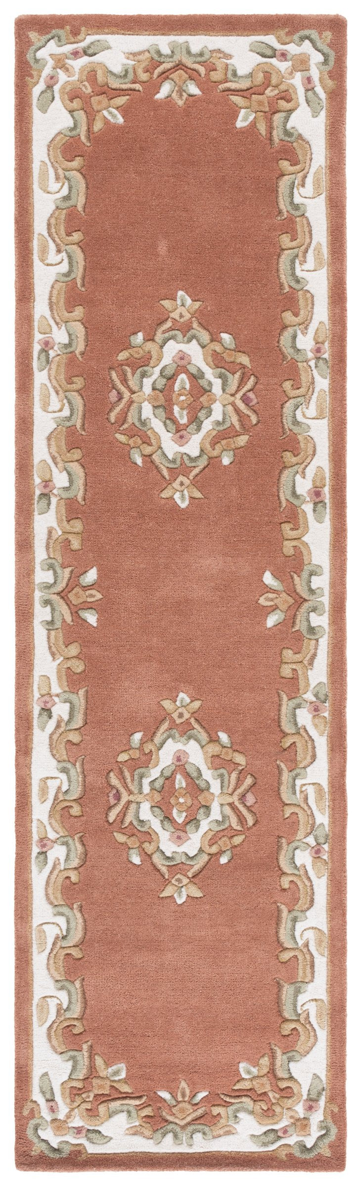Safavieh Aubusson Elegant Hand-tufted Runner Rug In Grey And Ivory - Timeless Design For Any Space Peach ,Ivory 80% Wool,20% Cotton Aub301s-28