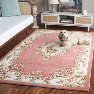 Safavieh Aubusson Hand-tufted Area Rug – Luxurious Ivory & Green Floral Design, Crafted For Timeless Elegance Pink ,Ivory 80% Wool,20% Cotton Aub301u-6sq