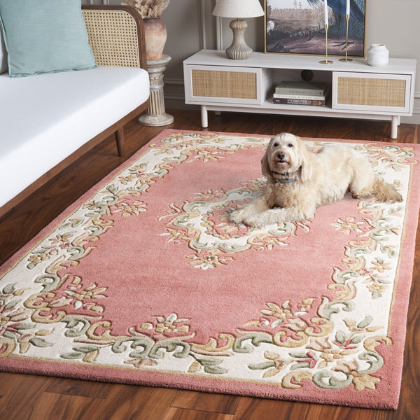 Safavieh Aubusson Hand-tufted Area Rug – Luxurious Ivory & Green Floral Design, Crafted For Timeless Elegance Pink ,Ivory 80% Wool,20% Cotton Aub301u-6sq