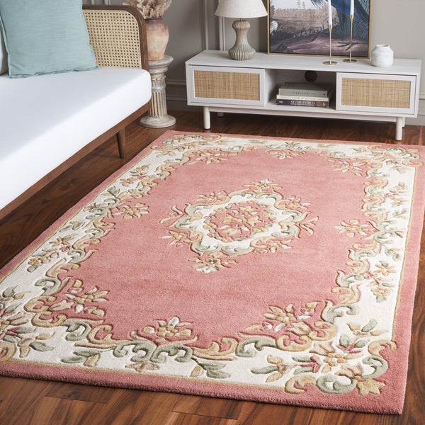 Safavieh Aubusson Hand-tufted Area Rug – Luxurious Ivory & Green Floral Design, Crafted For Timeless Elegance Pink ,Ivory 80% Wool,20% Cotton Aub301u-6sq