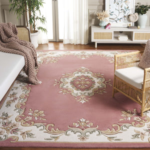 Safavieh Aubusson Hand-tufted Area Rug – Luxurious Ivory & Green Floral Design, Crafted For Timeless Elegance Pink ,Ivory 80% Wool,20% Cotton Aub301u-6sq