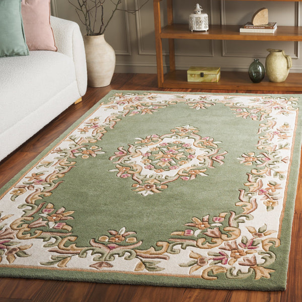 Safavieh Aubusson Hand-tufted Area Rug – Luxurious Ivory & Green Floral Design, Crafted For Timeless Elegance Green ,Ivory 80% Wool,20% Cotton Aub301y-6r