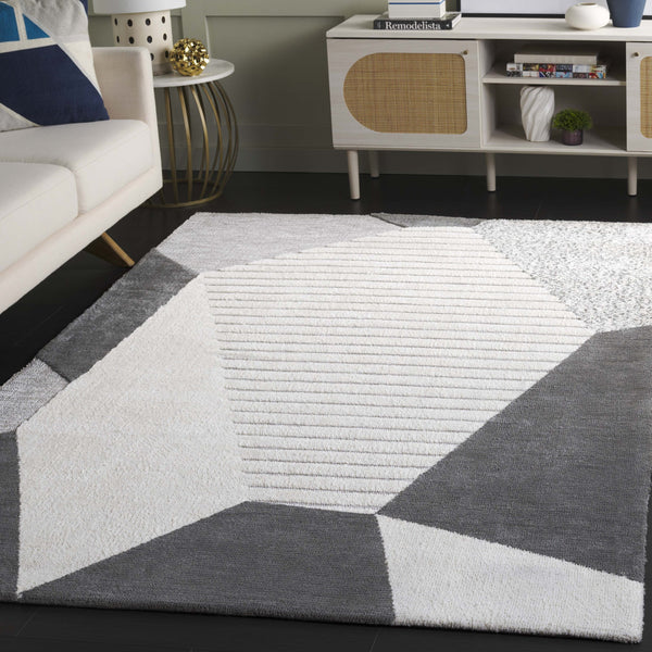 Safavieh Audrey Luxurious Round Area Rug - Elegant Modern Design For Chic Home Decor, Soft & Durable Masterpiece Grey ,Ivory 80% Micro Polyester,20% Cotton Aud108f-6sq