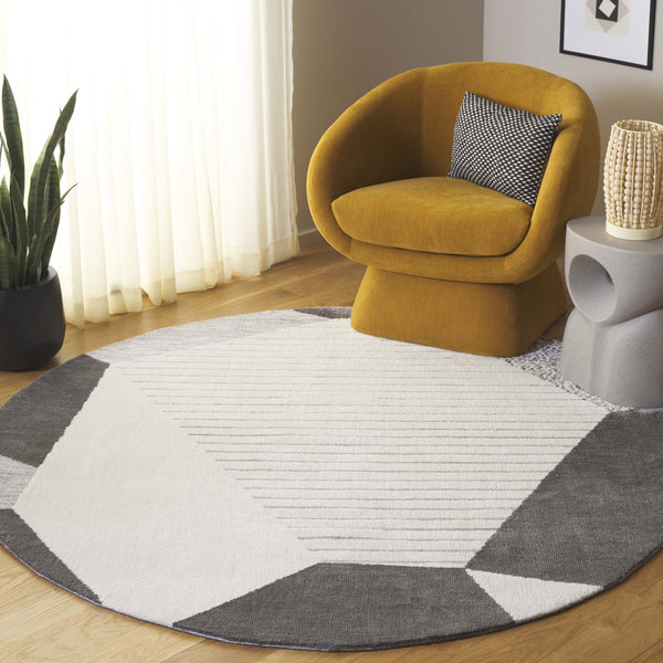 Safavieh Audrey Luxurious Round Area Rug - Elegant Modern Design For Chic Home Decor, Soft & Durable Masterpiece Grey ,Ivory 80% Micro Polyester,20% Cotton Aud108f-6sq