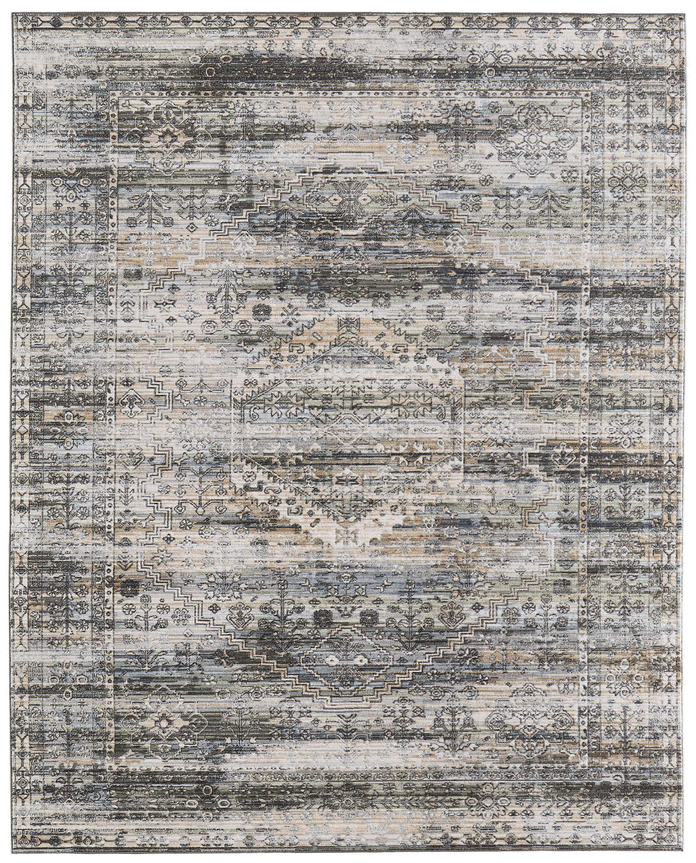 Feizy Rugs Augustine Medallion Area Rug Distressed Vintage Style for Living or Sitting Rooms 5' x 7'6" AUG39TWFGRNBGEE70