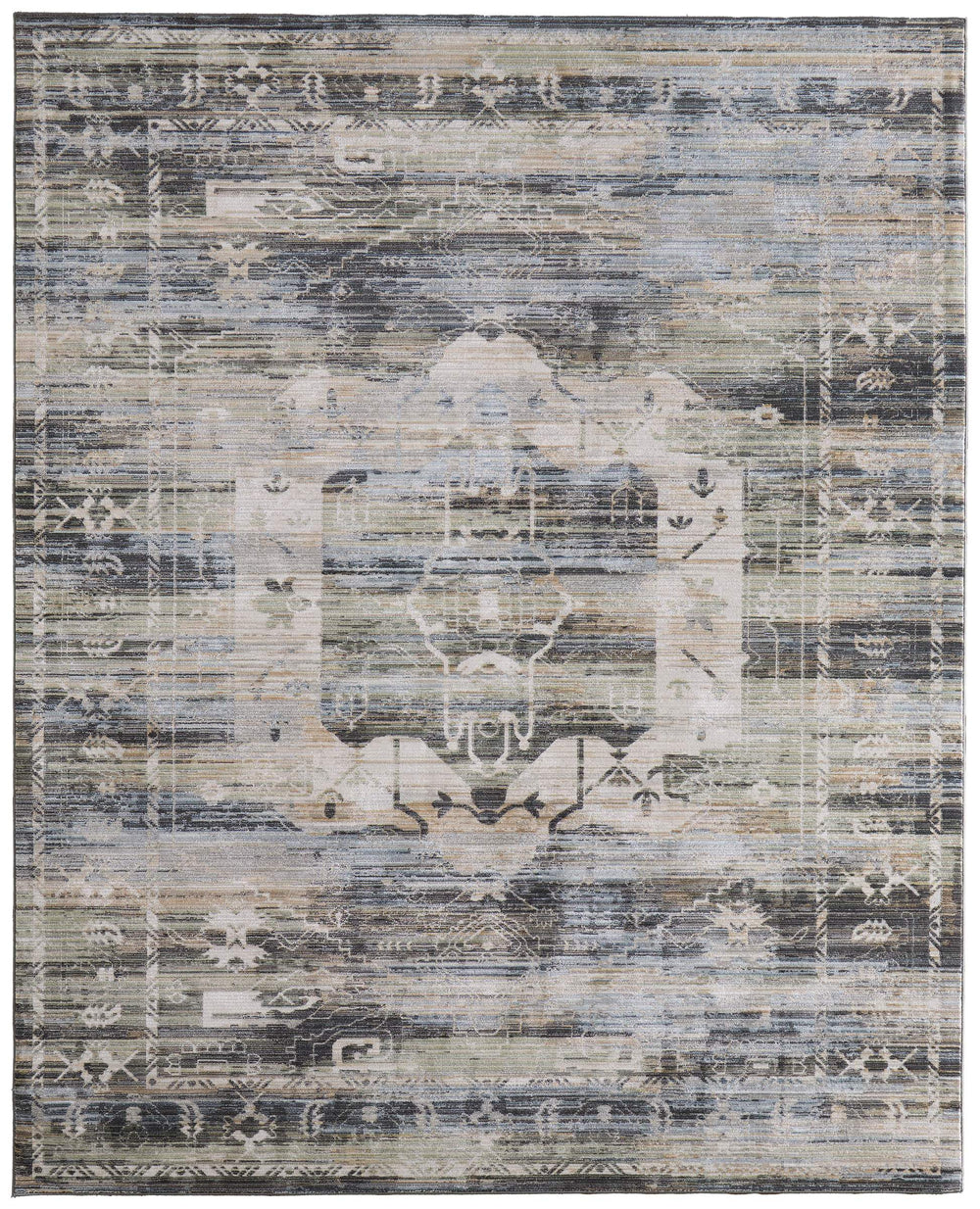 Feizy Rugs Augustine Medallion Area Rug with Distressed Vintage Finish for Living or Dining Rooms 5' x 7'6" AUG39U0FGRNMLTE70