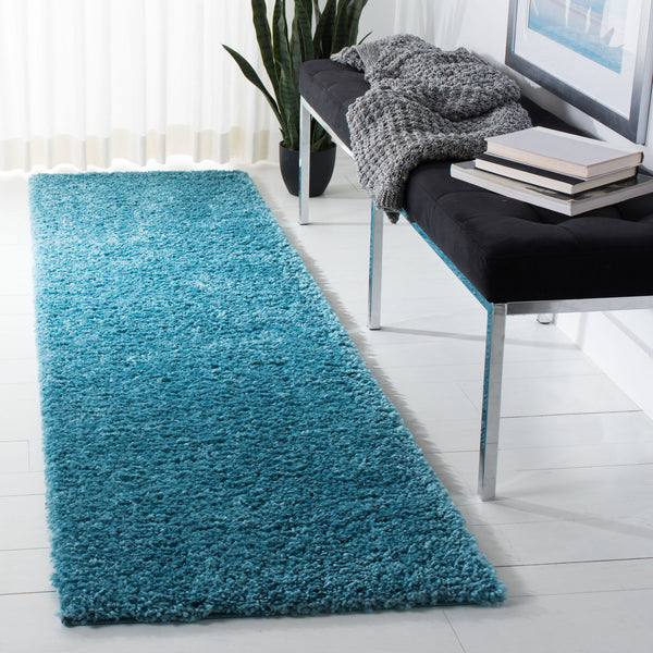 Safavieh August Shag Runner Turquoise 2'3" X 14' Flokati-Inspired Plush 1-1/8" Pile Power-Loomed Durable Elegance AUG900K-214