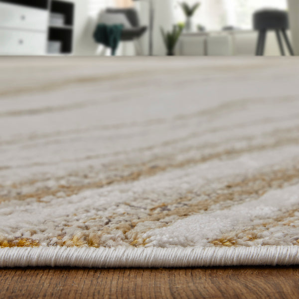 Feizy Rugs Aura Abstract Polypropylene Hallway Runner Rug with Warm Gold and Ivory Tones AUR39LLFIVYGLDI71