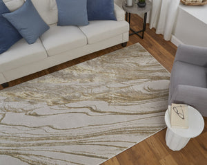 Feizy Rugs Aura Abstract Polypropylene Hallway Runner Rug with Warm Gold and Ivory Tones AUR39LLFIVYGLDI71