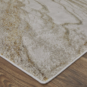 Feizy Rugs Aura Abstract Polypropylene Hallway Runner Rug with Warm Gold and Ivory Tones AUR39LLFIVYGLDI71