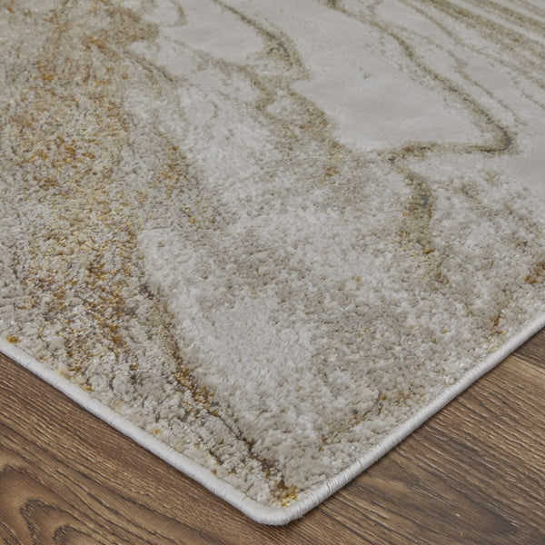 Feizy Rugs Aura Abstract Polypropylene Hallway Runner Rug with Warm Gold and Ivory Tones AUR39LLFIVYGLDI71