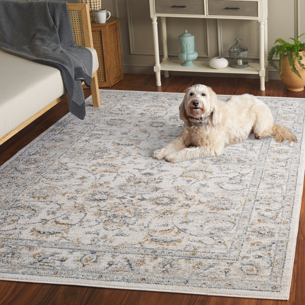 Safavieh Avalon Elegant Rectangle Area Rug With Timeless Floral Design In Ivory And Light Blue Hues Ivory ,Blue Gold Polyester Ava220b-5