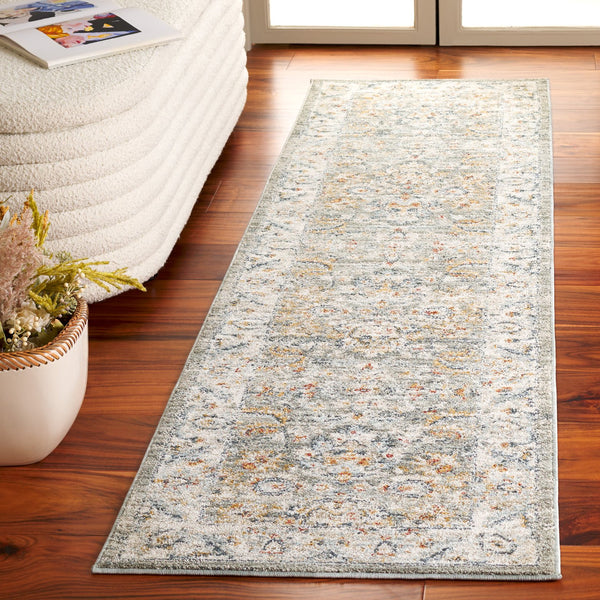 Safavieh Avalon Elegant Rectangle Area Rug With Timeless Floral Design In Ivory And Light Blue Hues Grey ,Light Blue Polyester Ava220f-5