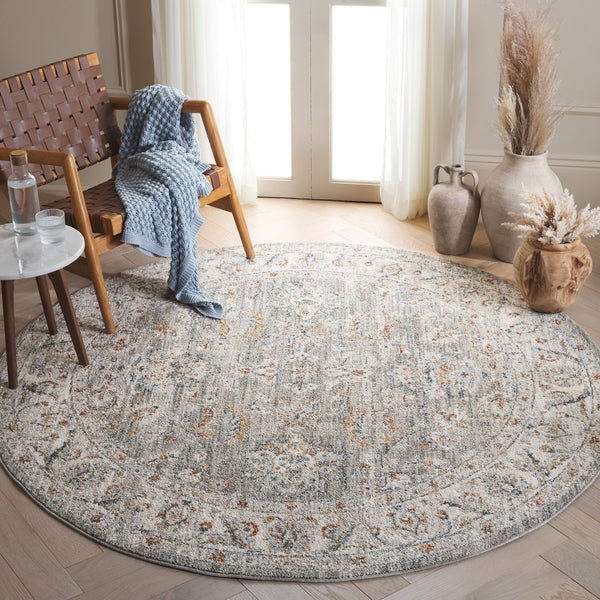 Safavieh Avalon Elegant Rectangle Area Rug With Timeless Floral Design In Ivory And Light Blue Hues Grey ,Light Blue Polyester Ava220f-5