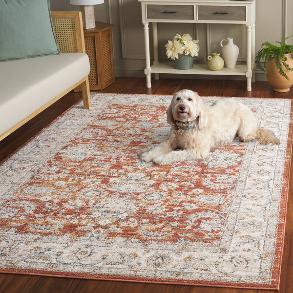 Safavieh Avalon Elegant Rectangle Area Rug With Timeless Floral Design In Ivory And Light Blue Hues Rust ,Ivory Polyester Ava220p-7sq