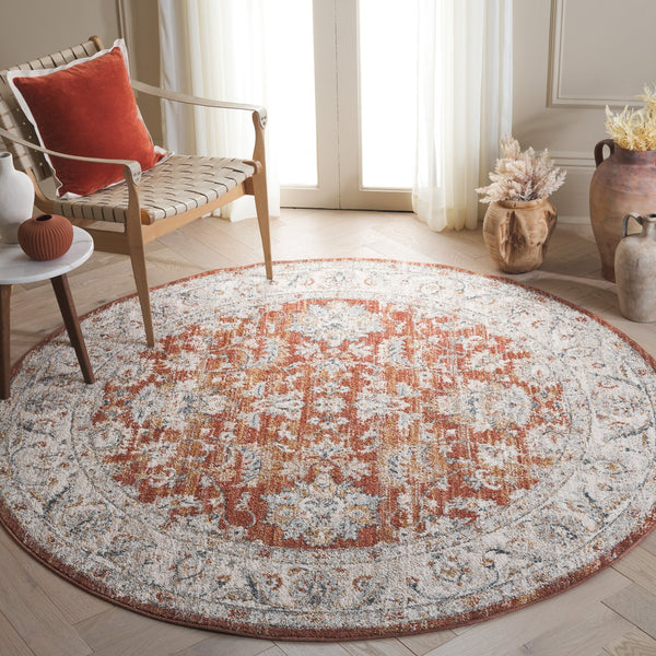 Safavieh Avalon Elegant Rectangle Area Rug With Timeless Floral Design In Ivory And Light Blue Hues Rust ,Ivory Polyester Ava220p-7sq