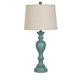 Distressed Turquoise Resin Table Lamp W/ Shade