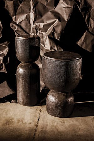 Noir Kudoro Side Table - Elegant Hourglass Design in Munggur Wood & Marble for Chic Small Spaces AW-27BB