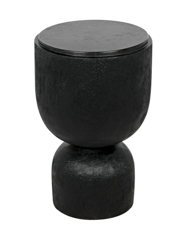 Noir Kudoro Large Side Table – Hand-Turned Munggur Wood & Marble, Hourglass Design for Modern Spaces AW-28BB