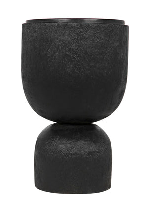 Noir Kudoro Large Side Table – Hand-Turned Munggur Wood & Marble, Hourglass Design for Modern Spaces AW-28BB