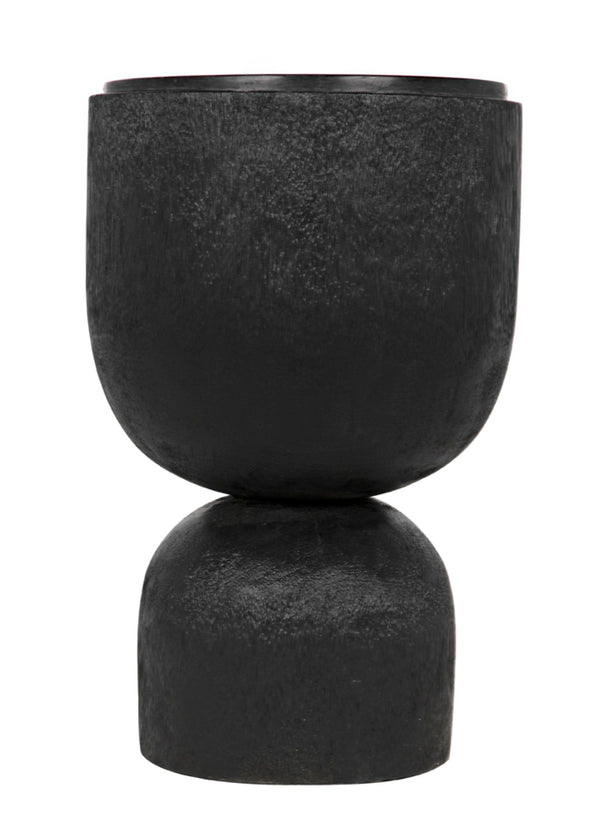 Noir Kudoro Large Side Table – Hand-Turned Munggur Wood & Marble, Hourglass Design for Modern Spaces AW-28BB