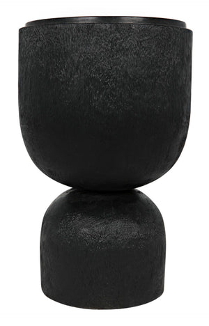 Noir Kudoro Large Side Table – Hand-Turned Munggur Wood & Marble, Hourglass Design for Modern Spaces AW-28BB