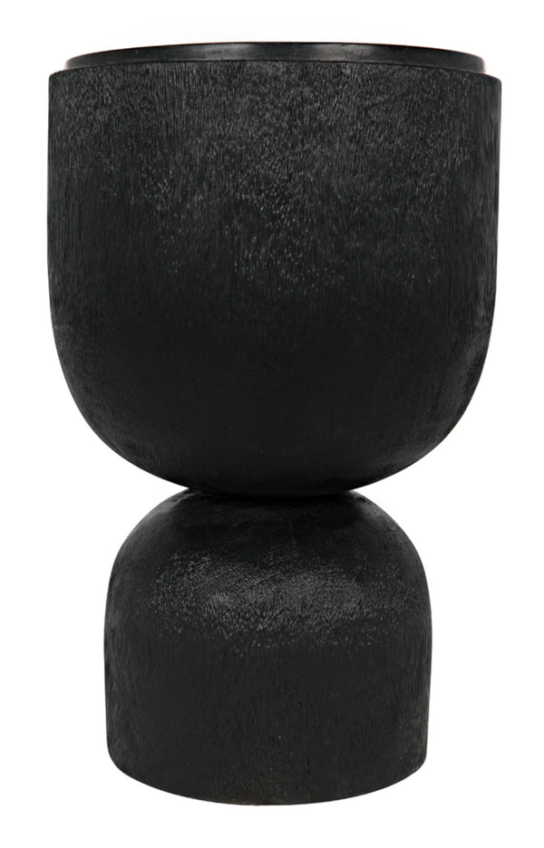 Noir Kudoro Large Side Table – Hand-Turned Munggur Wood & Marble, Hourglass Design for Modern Spaces AW-28BB