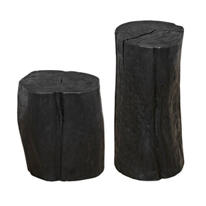 Noir Budi Side Table Set of 2: Modern Munggur Wood Accent Tables in Burnt Black for Stylish Spaces AW-46BB-2