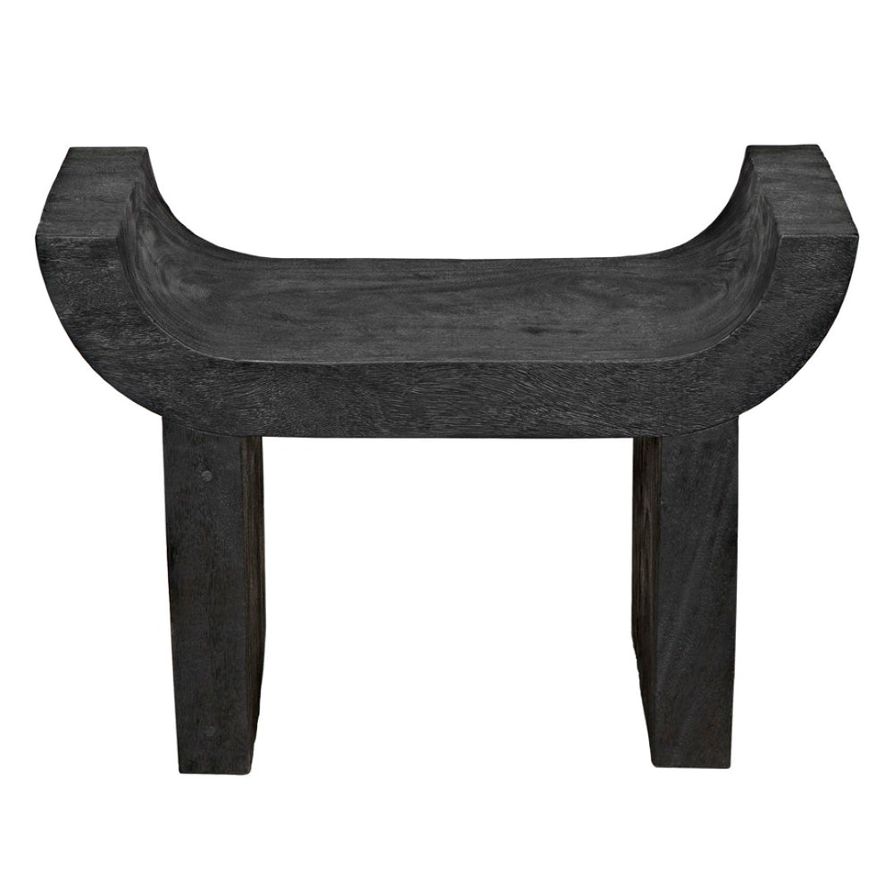 Noir Kazuo Stool – Modern Munggur Wood Accent with Burnt Black Finish, Unique Character & Versatile Use AW-54BB