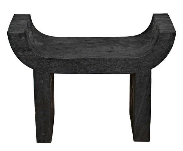 Noir Kazuo Stool – Modern Munggur Wood Accent with Burnt Black Finish, Unique Character & Versatile Use AW-54BB