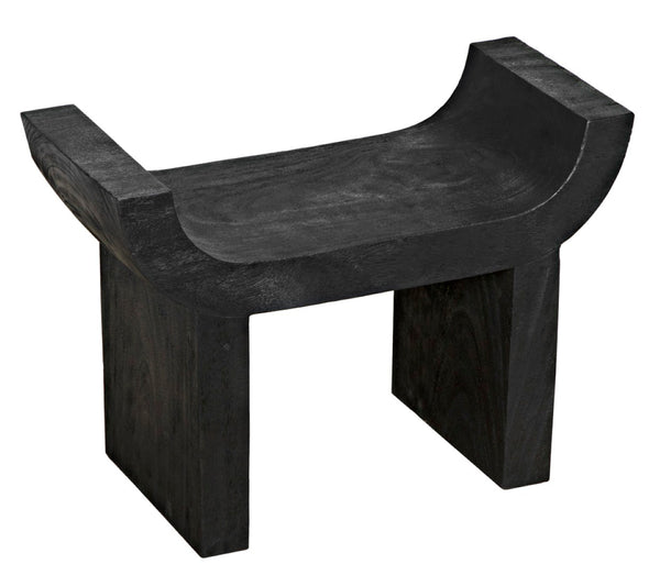 Noir Kazuo Stool – Modern Munggur Wood Accent with Burnt Black Finish, Unique Character & Versatile Use AW-54BB