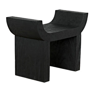 Noir Kazuo Stool – Modern Munggur Wood Accent with Burnt Black Finish, Unique Character & Versatile Use AW-54BB