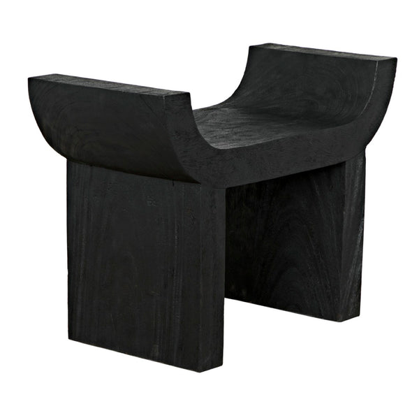 Noir Kazuo Stool – Modern Munggur Wood Accent with Burnt Black Finish, Unique Character & Versatile Use AW-54BB