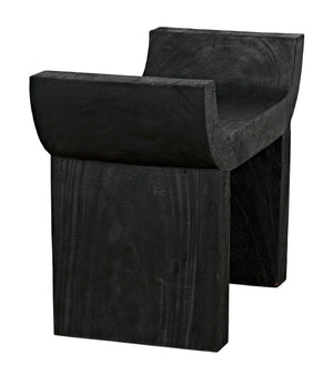 Noir Kazuo Stool – Modern Munggur Wood Accent with Burnt Black Finish, Unique Character & Versatile Use AW-54BB